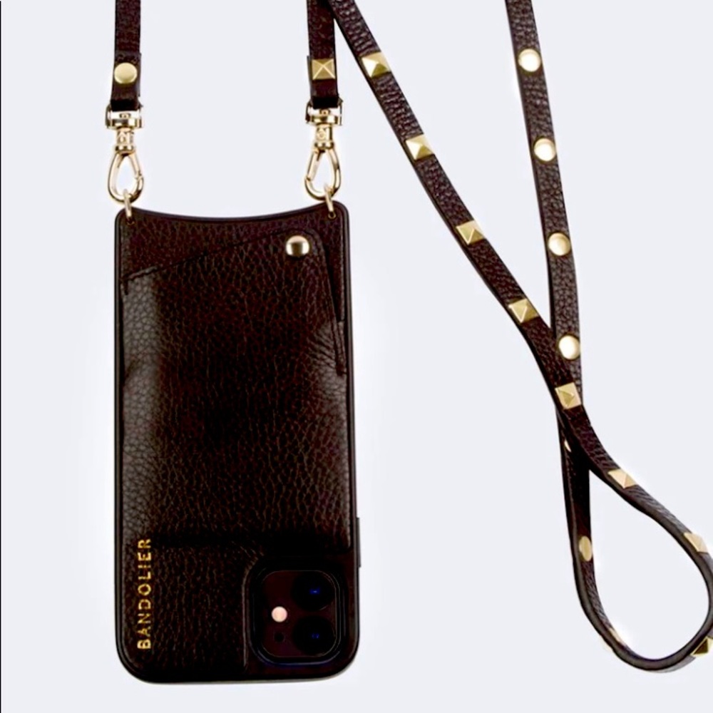 Bandolier Pebble Leather Crossbody- black/gold